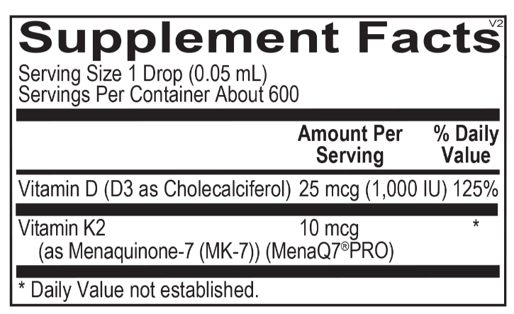 High Potency D3/K2 Nutritional Information
