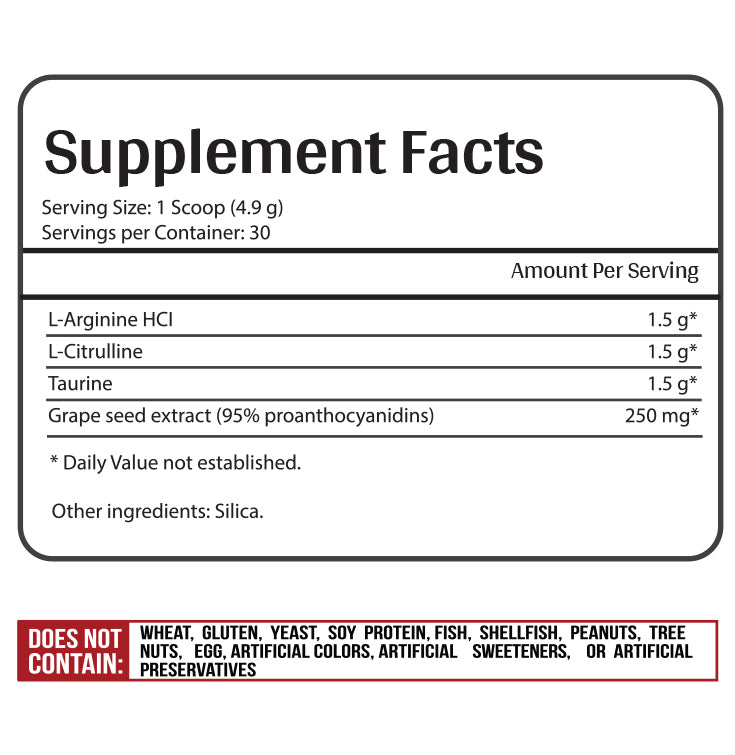 Vessel Support Nutritional Label