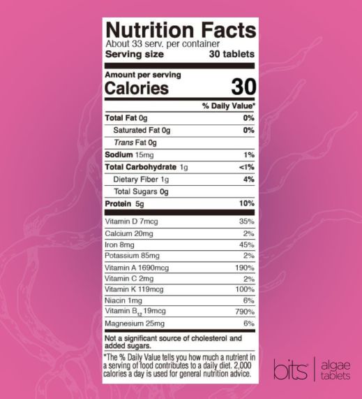 VITALITYbits Nutritional Facts