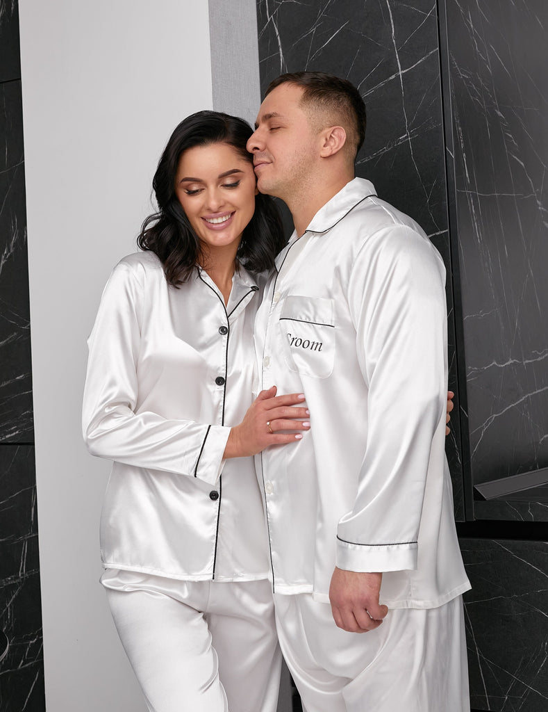 Bride and Groom, Mr and Mrs Custom Satin Pajamas for Couple - L+L – Sisters  G Shop