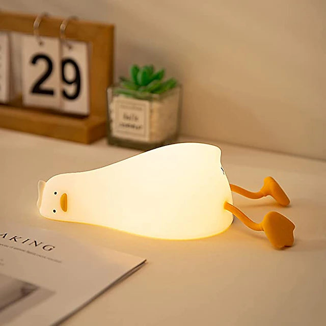 Benson Lying Flat Duck Night Light, LED Squishy Duck Lamp, Cute Light Up Duck,