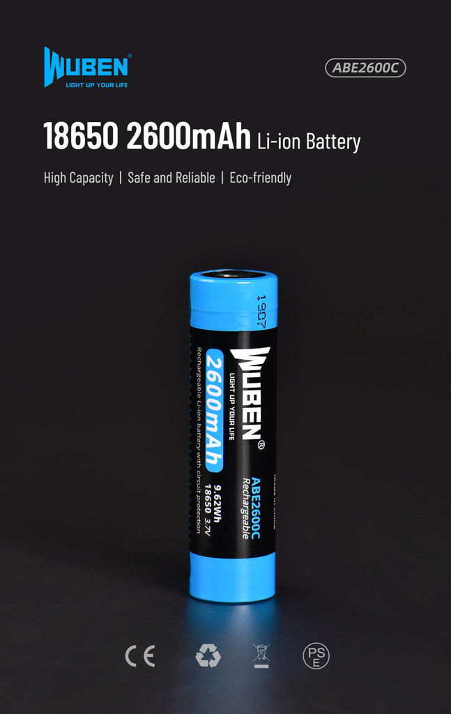 WUBEN | RECHARGEABLE 18650 MOD. ABE2600C - Batteria di ricambio