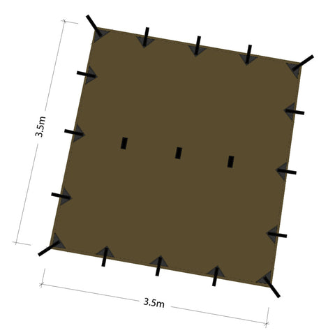 schema delle dimensioni e dei punti di ancoraggio del DD Tarp 3.5 x3.5 metri di DD Hammock