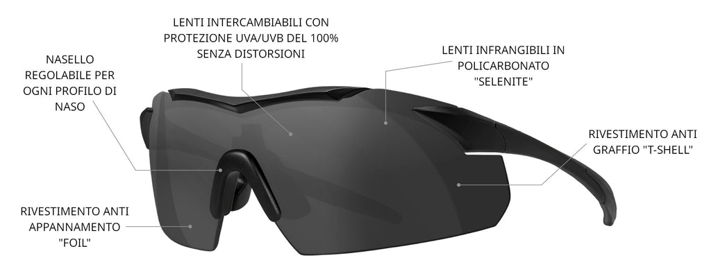 WILEYX | WX VAPOR 2.5 Mod 3512 - Occhiali balistici con 3 set di lenti