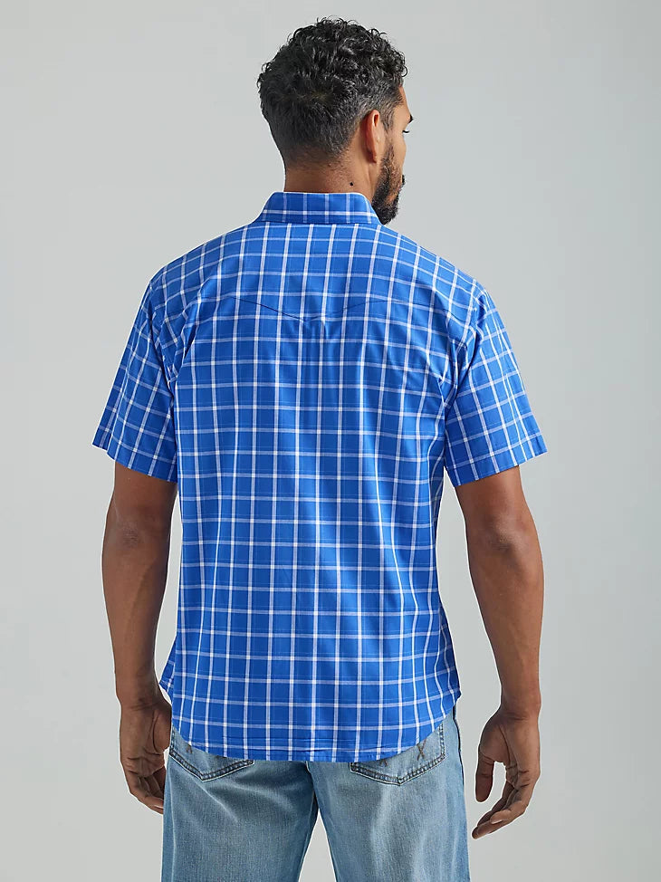 Wrangler Men's Retro Premium Contrast Trim Western Snap Flap Pocket Solid  Shirt - Cool Blue - Chaar