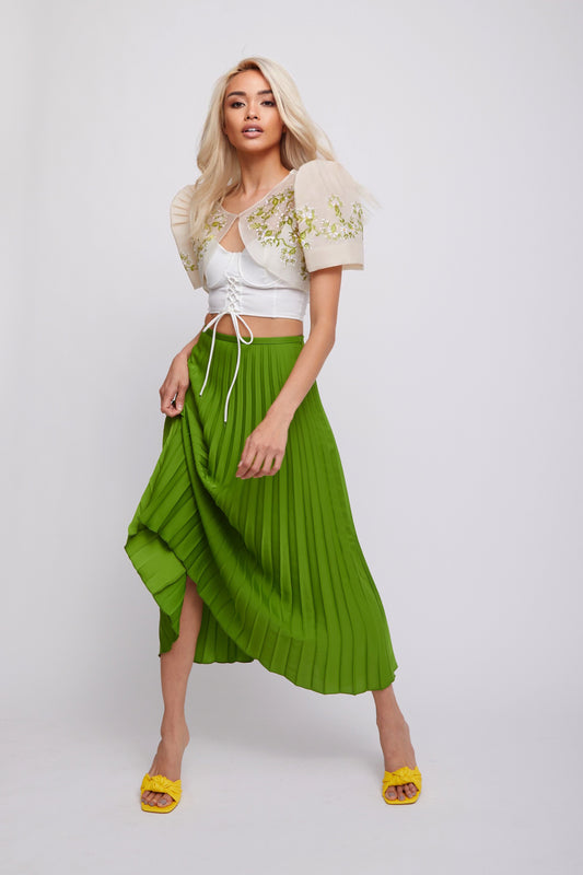 Light green lily flower embroidery jumper skirt and short bolero –  ManusMachina