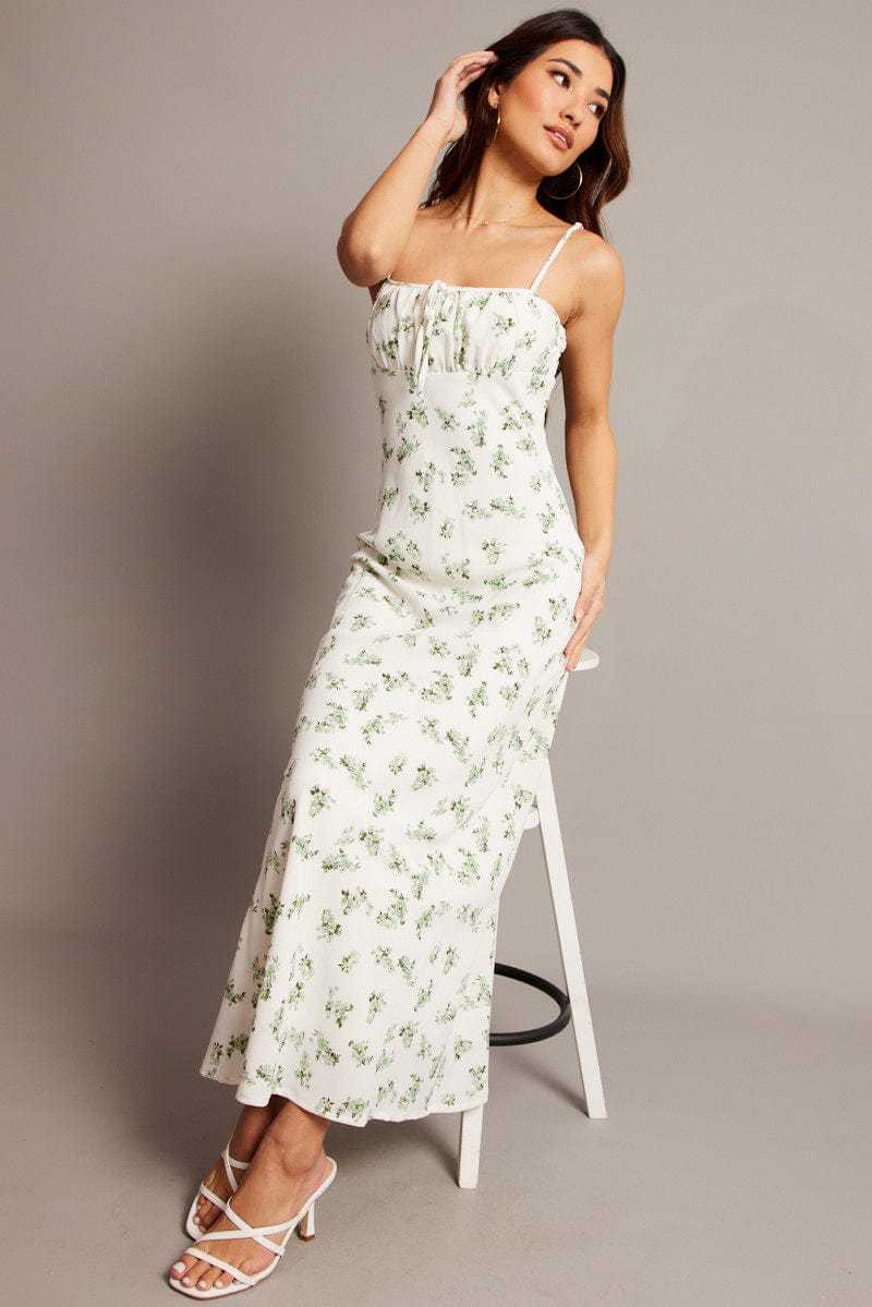 Green Floral Midi Dress Strappy - Ally Fashion product image