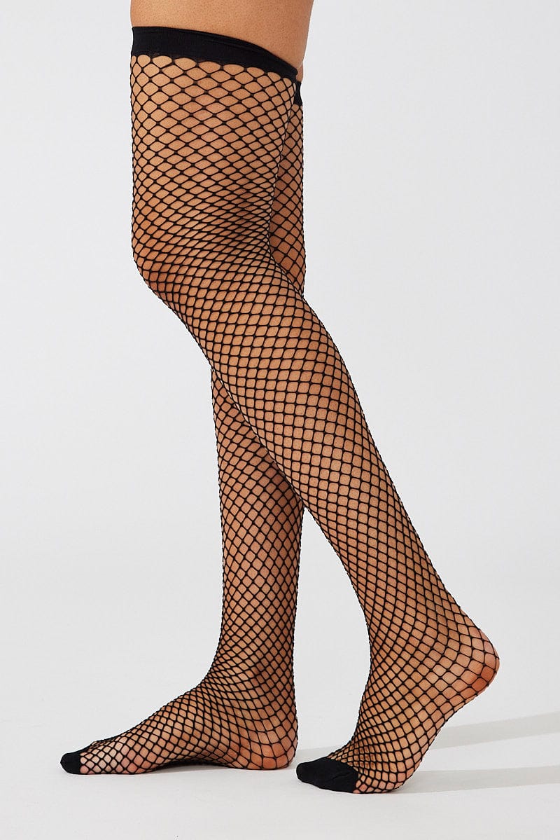 Blackheart Faux Thigh High Stripes & Fishnet Tights