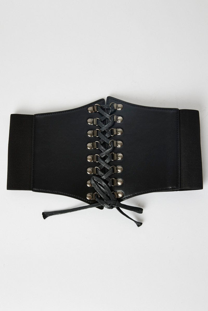 Black Pu Lace Up Corset Belt, Accessories