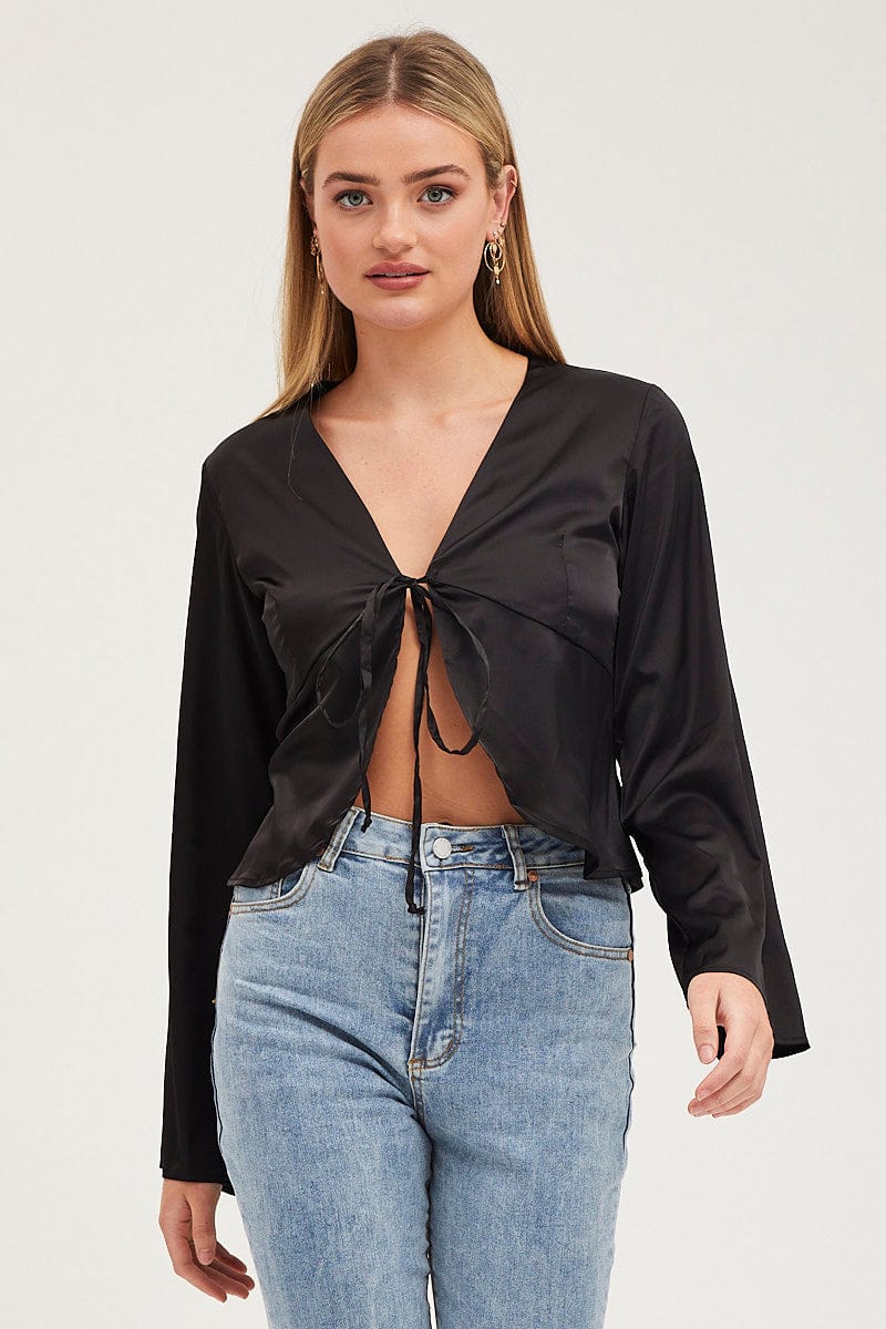 Women’s Black Satin Jacket Long Sleeve | Ally Fashion