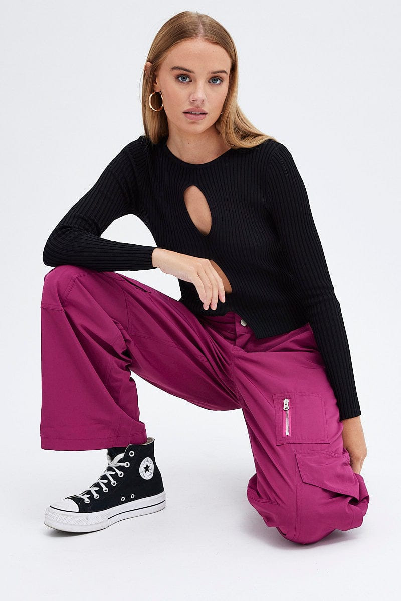Black Straight Fit Pants High Rise Workwear
