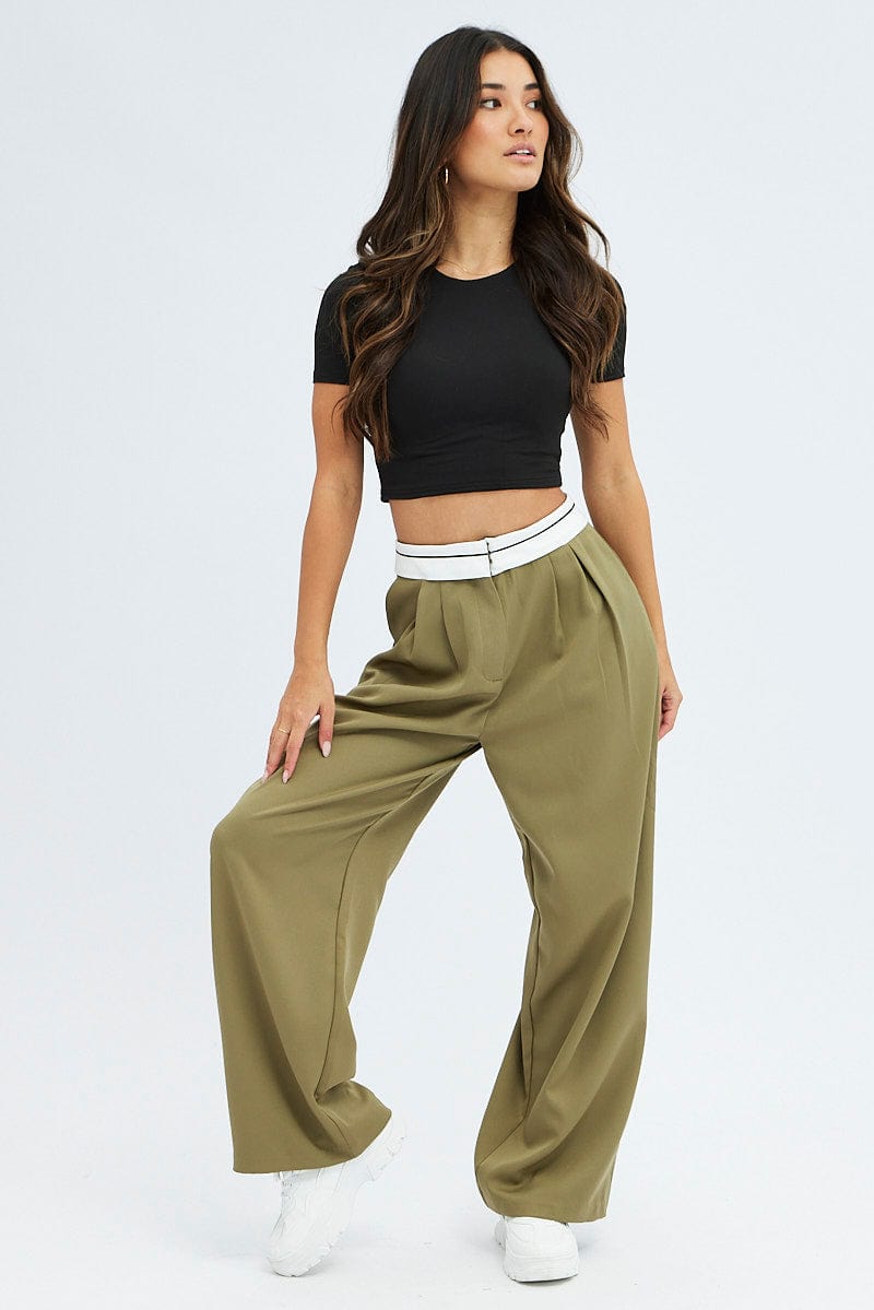Low-rise bootcut trousers, olive green