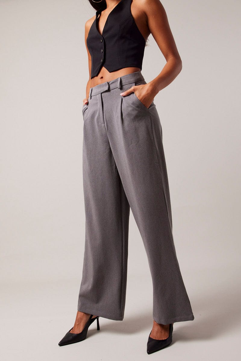 LEEy-World Sweatpants Women Women's Elegant High Waist Button Front Pleated Wide  Leg Suit Pants Coffee,XL 