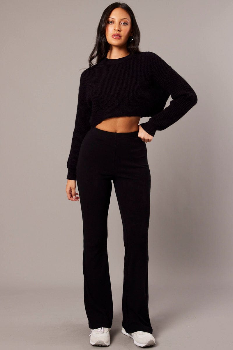 Split Front Ribbed Flared Pants  Flare pants, Bell pants outfit