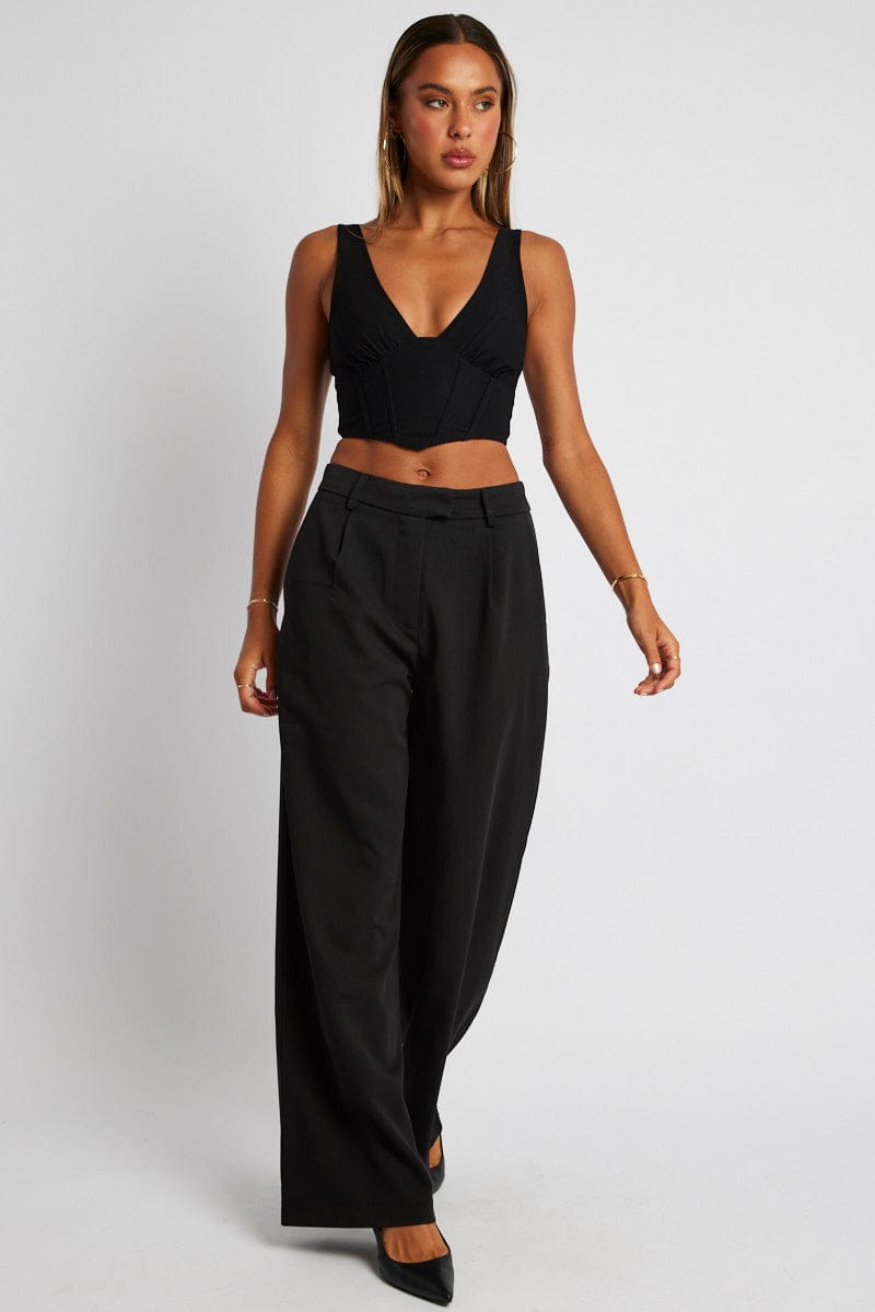 Black Wide Leg Pants Textured Fabric