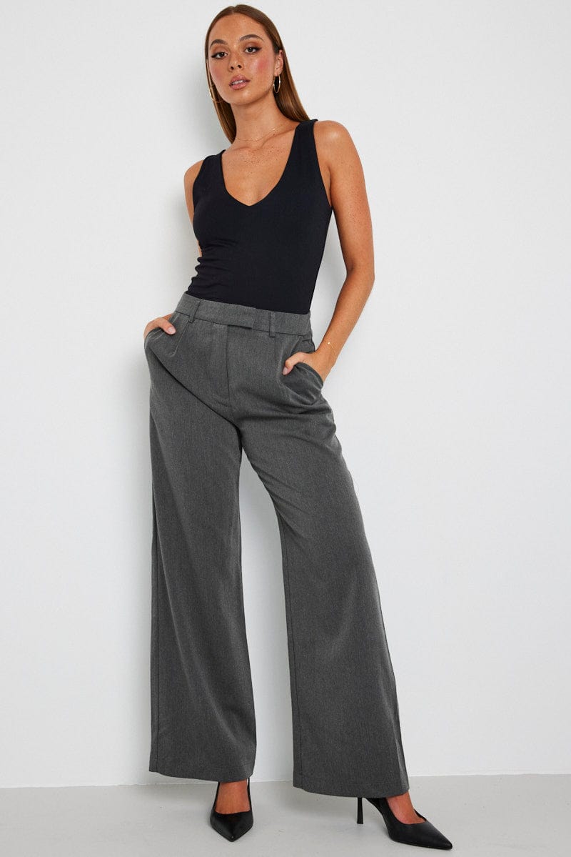 Grey Flare Pants Mid Rise