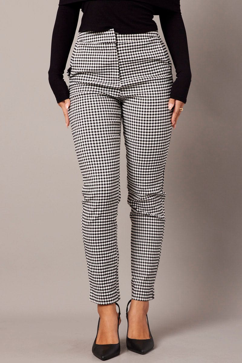 Black Checkered Cotton Elasticated Curve Trousers