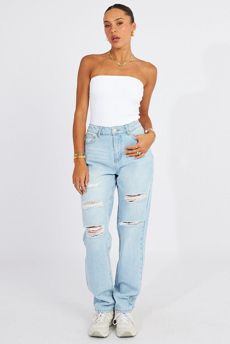 Denim Baggy Jeans High Rise Ripped