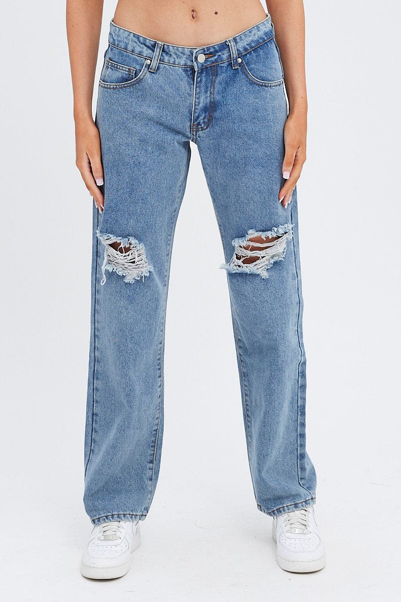 Denim Baggy Jeans High Rise Ripped