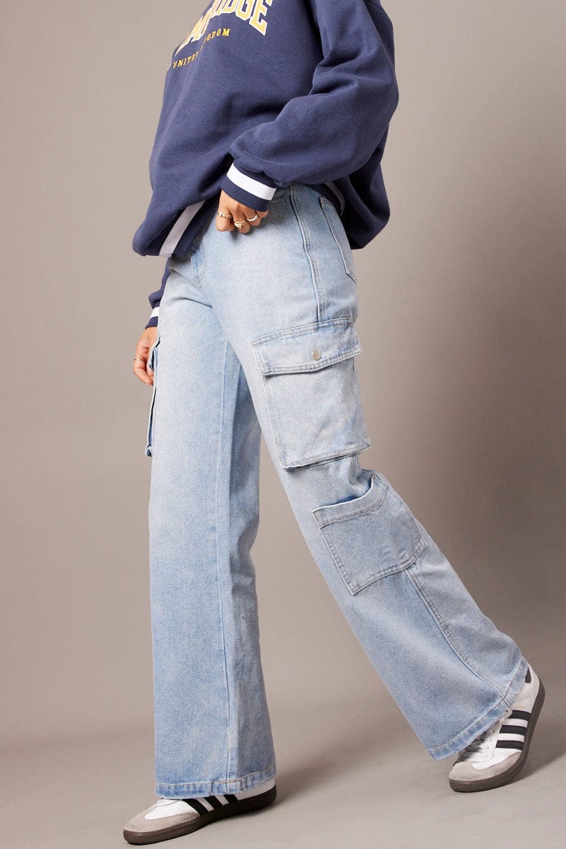 Blue Cargo Jeans Mid Rise