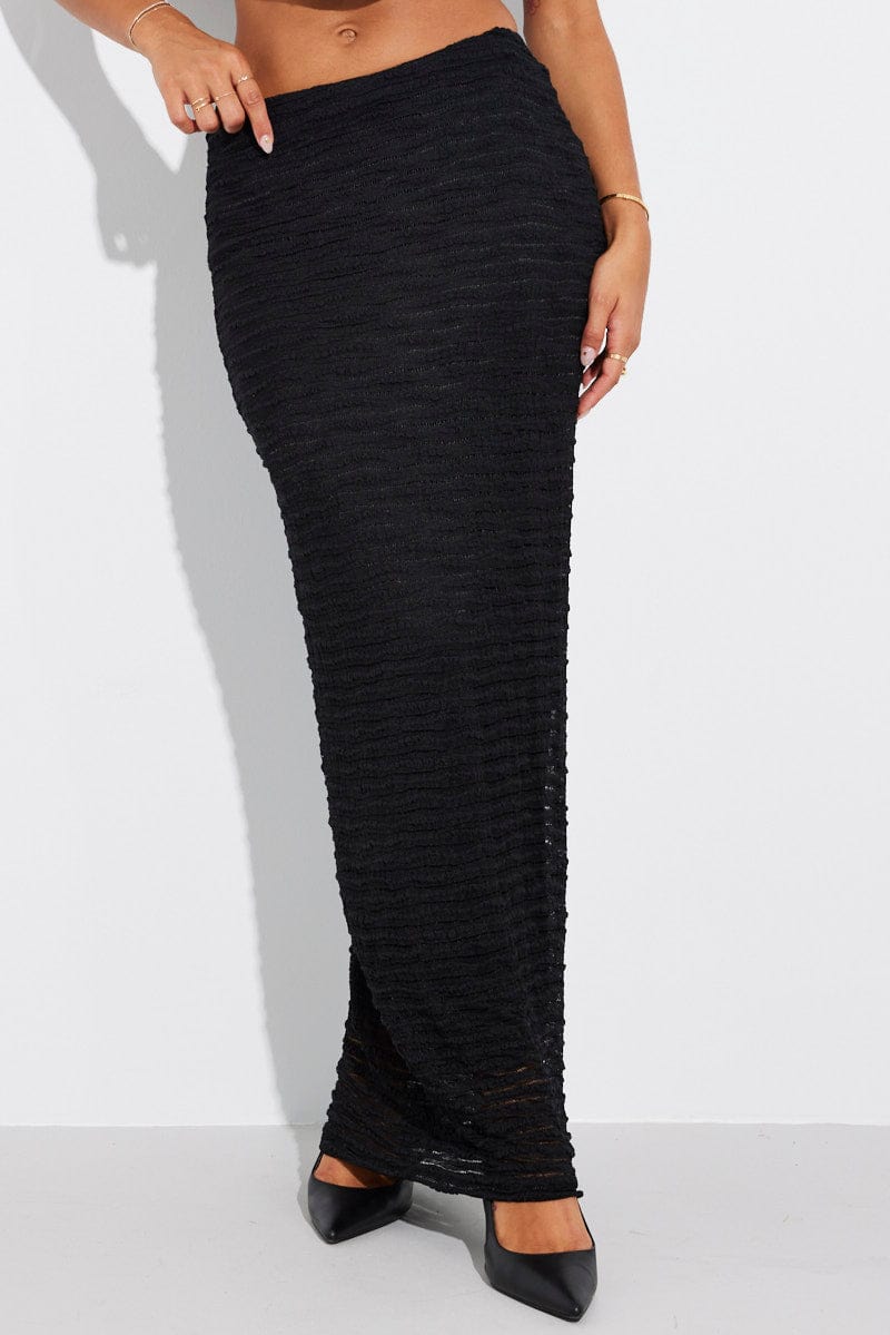 Textured Pleated Maxi Slip Skirt
