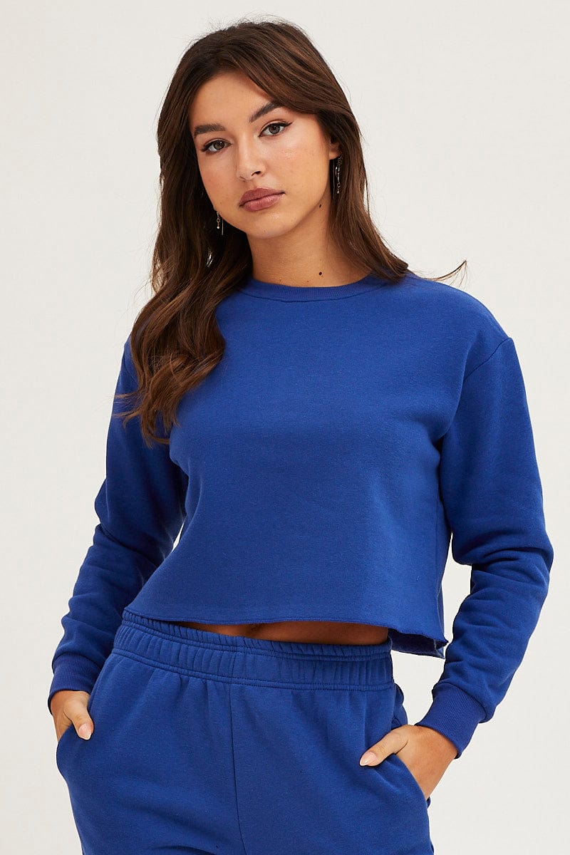 Women’s Blue Crop Sweat | Ally Fashion