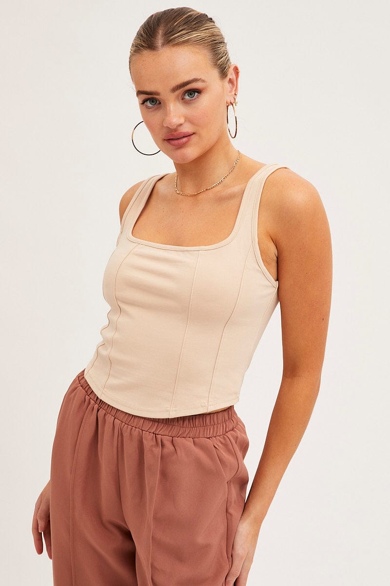 NA-KD square neck corset in camel