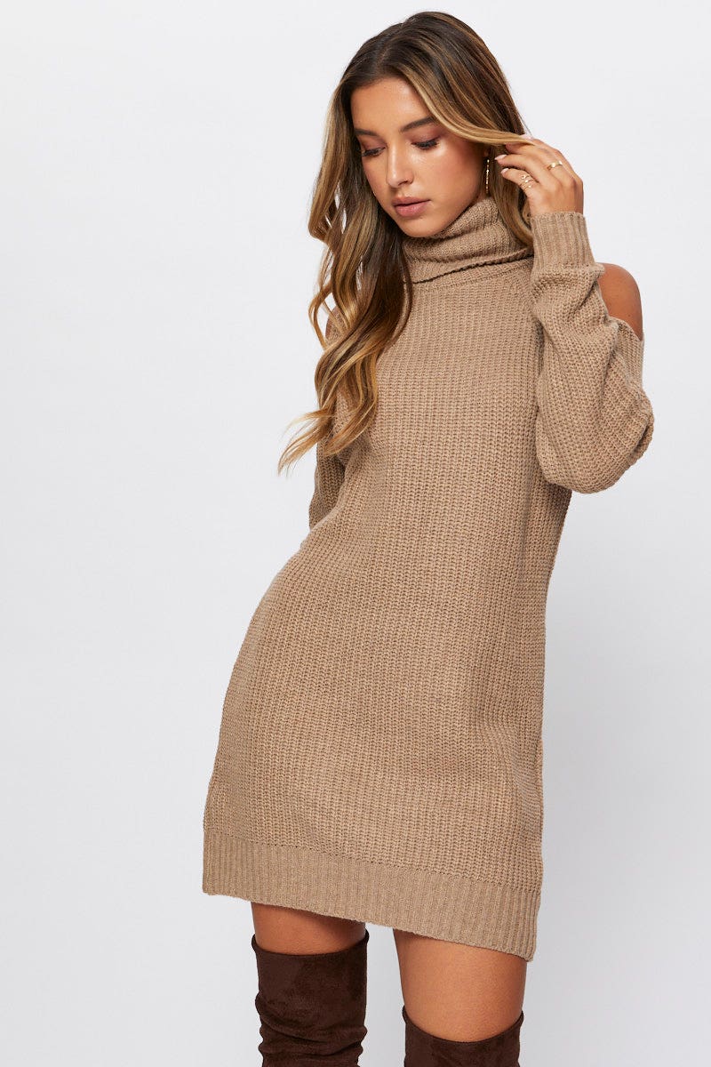 Women’s Beige Knit Dress Mini Ally Fashion