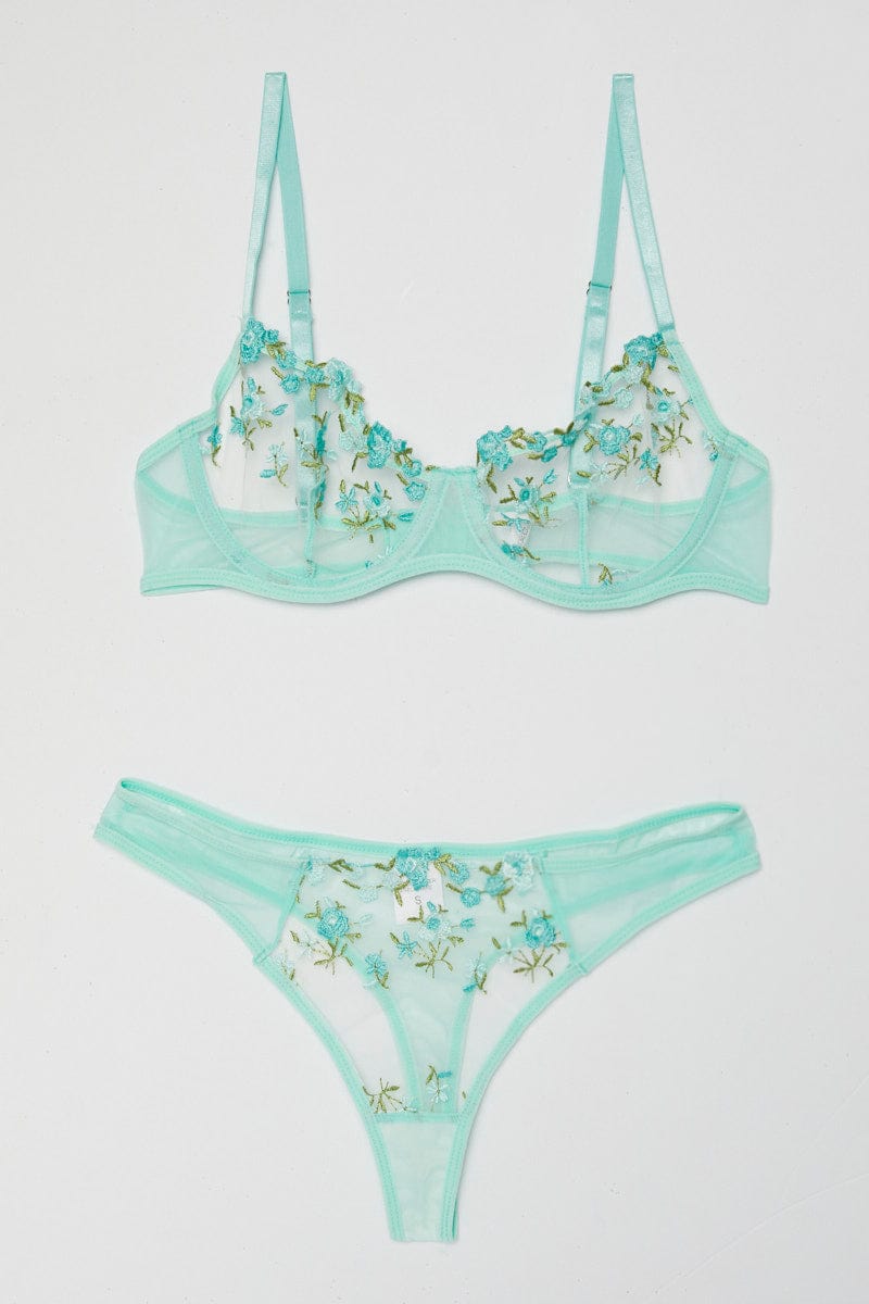 Green Floral Swarovski Crystal Bra and Panties Set W/ Organza Flowers 34A -   Canada