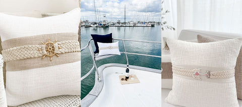 Coastal Cushion, Nautical cushion, Nautical decor, Coastal decor, Anchor cushion, Sailors wheel cushion, boat cushion