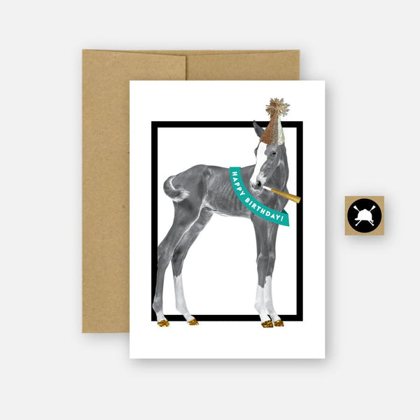 horse birthday card with baby foal