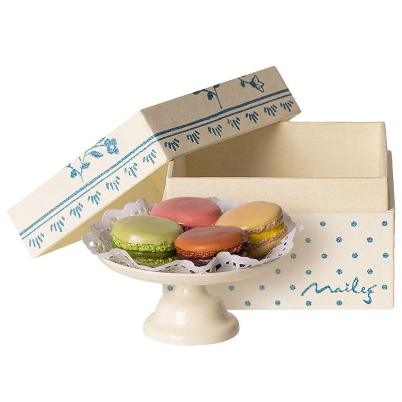 Billede af Maileg 4 stk. Macarons på Kagefad (5 cm.)