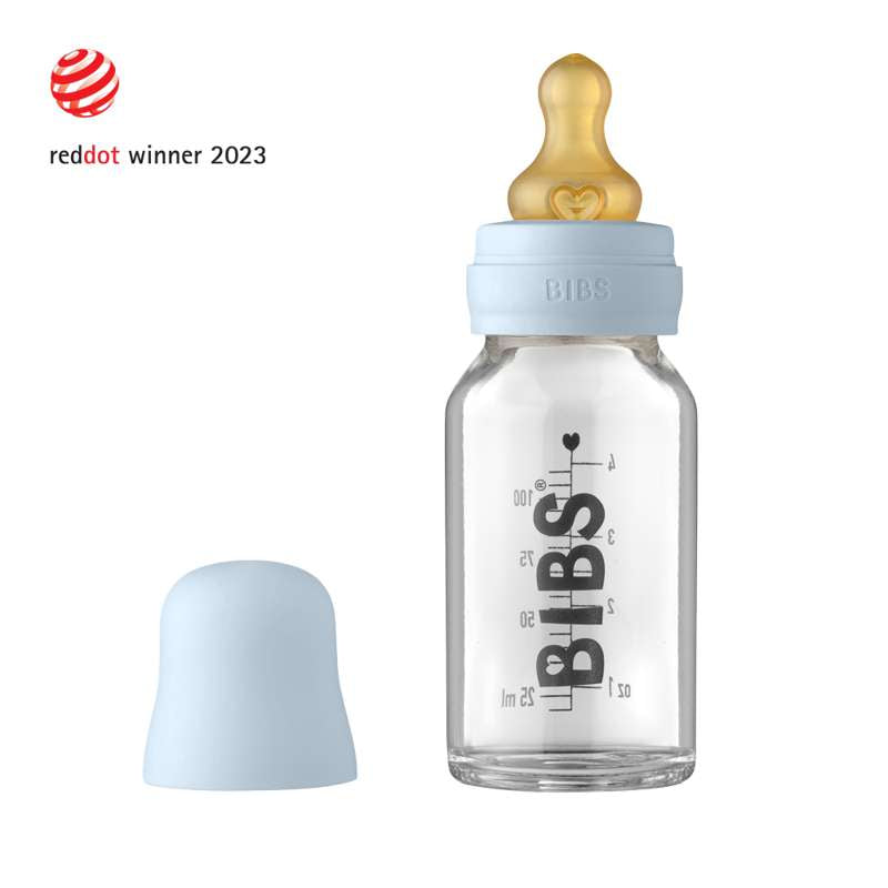 Billede af BIBS Bottle - Komplet Sutteflaskesæt - Lille - 110 ml. - Baby Blue hos Loukrudt