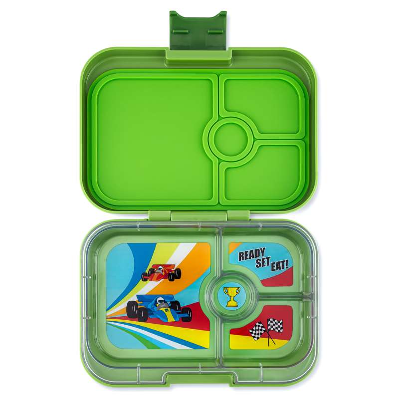 Billede af Yumbox Madkasse - Panino - 4 rum - Matcha Green/Race Cars