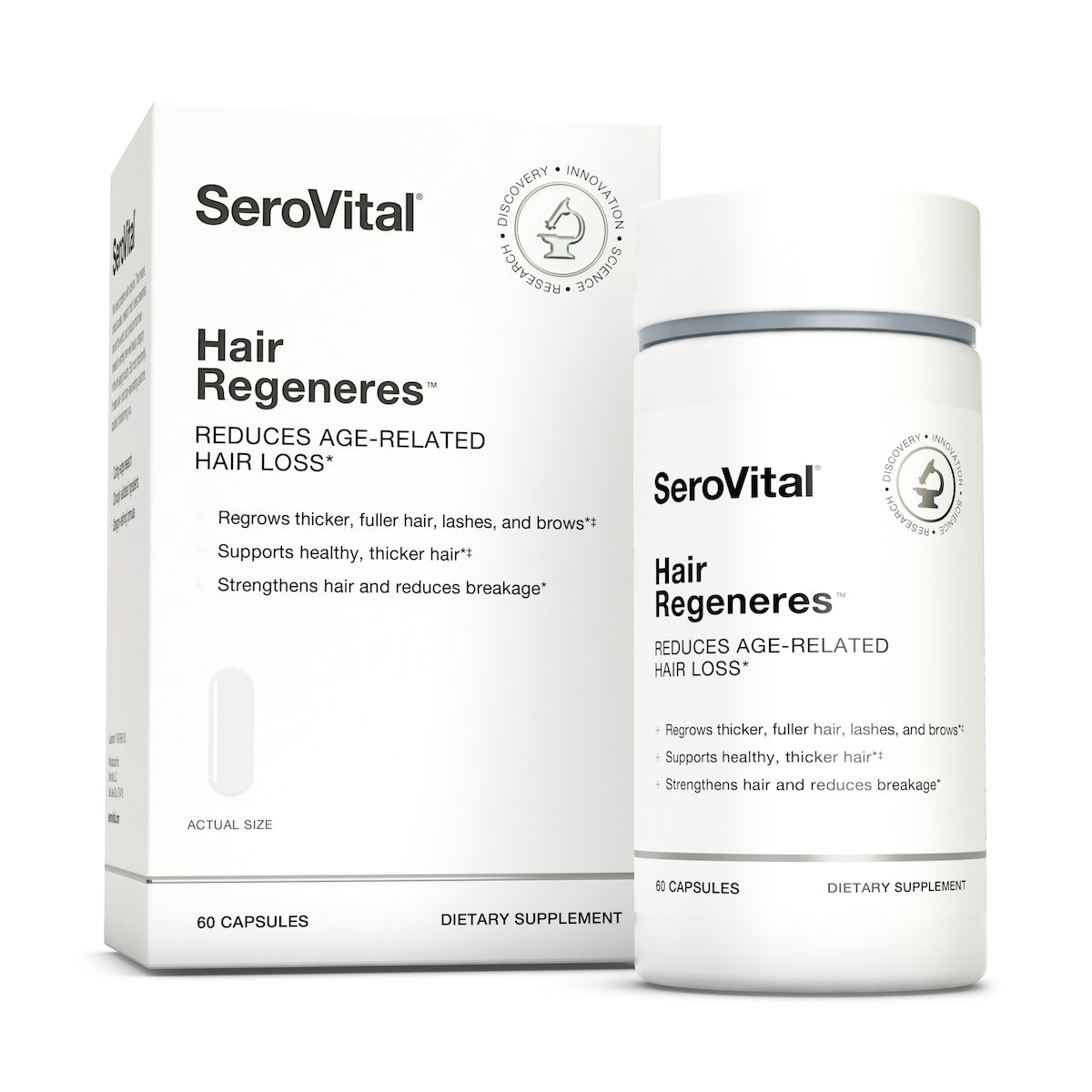 Hair Regeneres supplement box and bottle on a white background