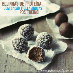 BOLINHAS DE PROTEÍNA COM CACAU E OLEAGINOSAS PÓS TREINO