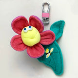 Funny Friends Plush Flower AirTag Holder Soft Sculpture with Bee Embroidered on Leaf