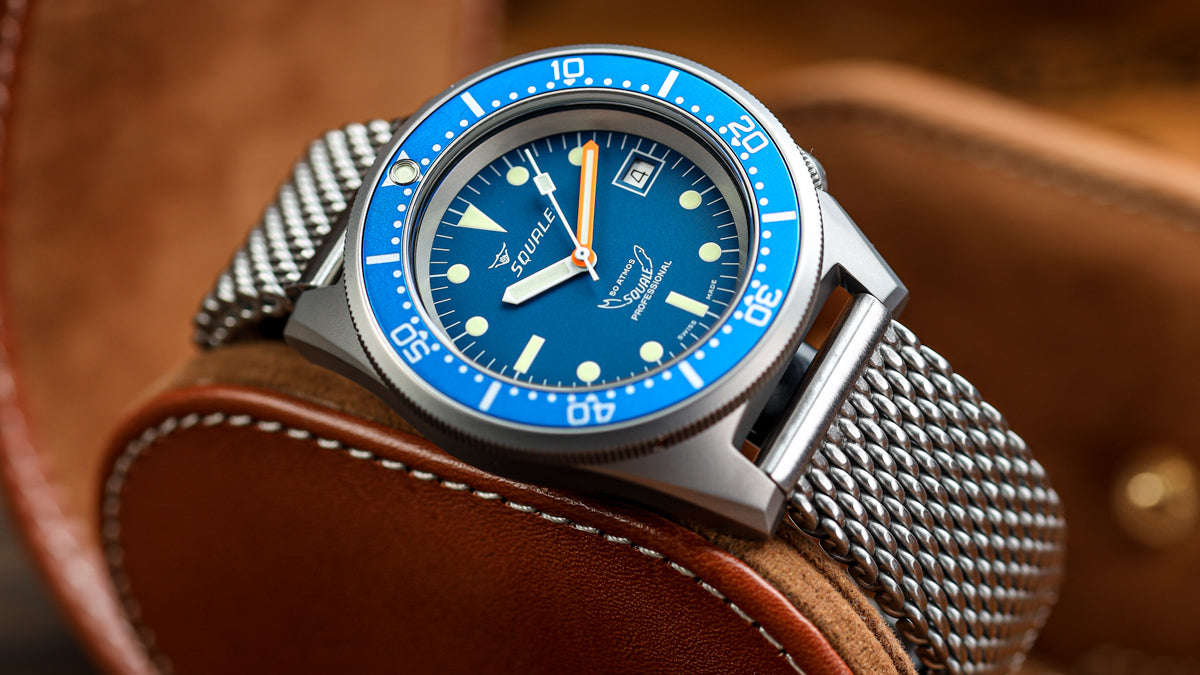 Squale 1521 Swiss Made Divers Watch, Ocean Blue Polished Case