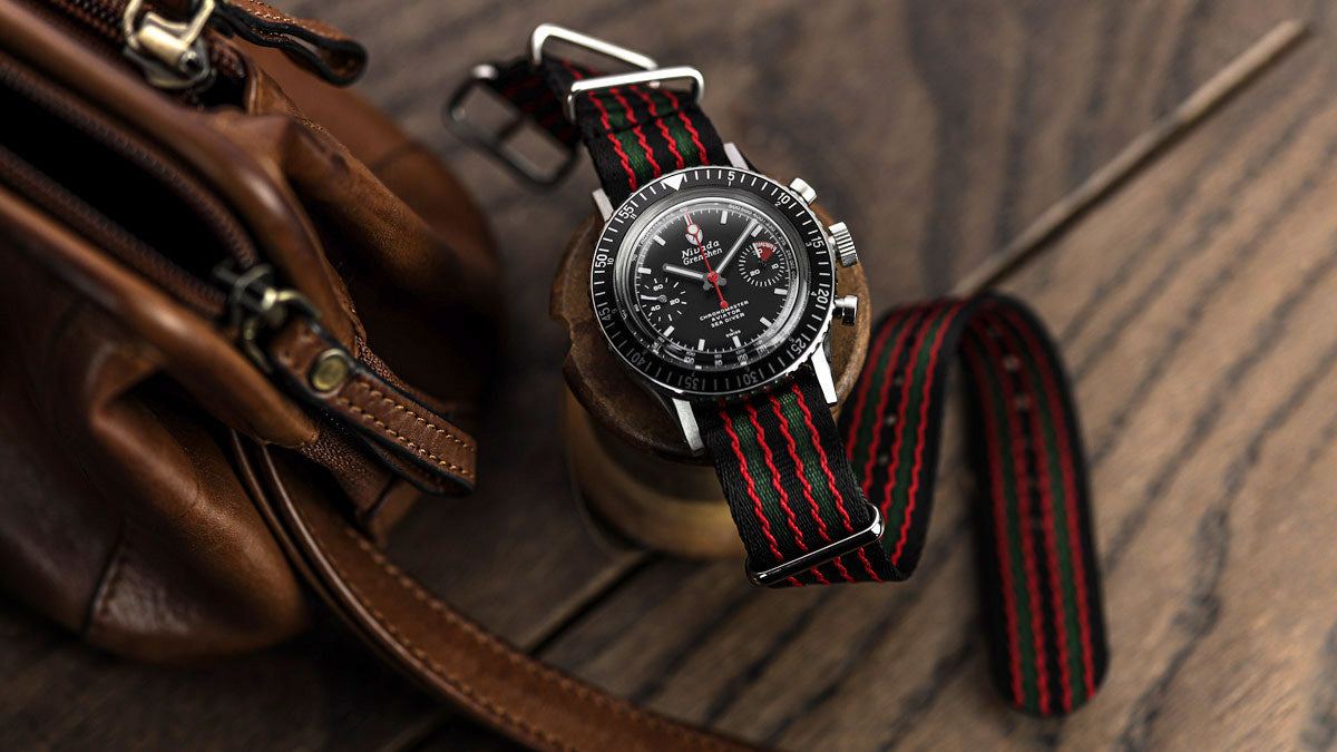 Nivada watch fitted to the ZULUDIVER Herringbone Vintage Bond Strap