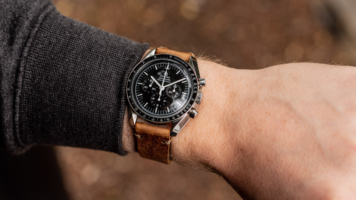 Omega Speedmaster on Simple Handmade Italian Leather Watch Strap