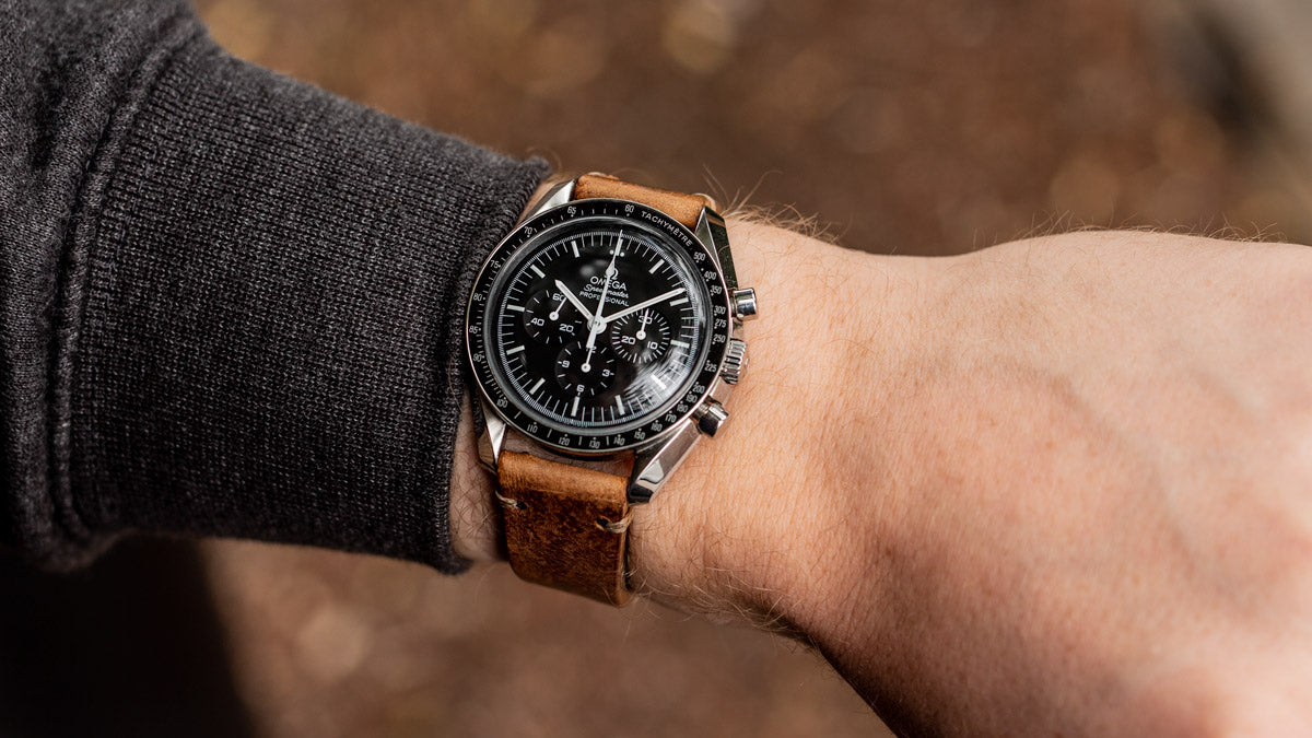 Omega Speedmaster "Moonwatch" on Simple Handmade Italian Leather Watch Strap