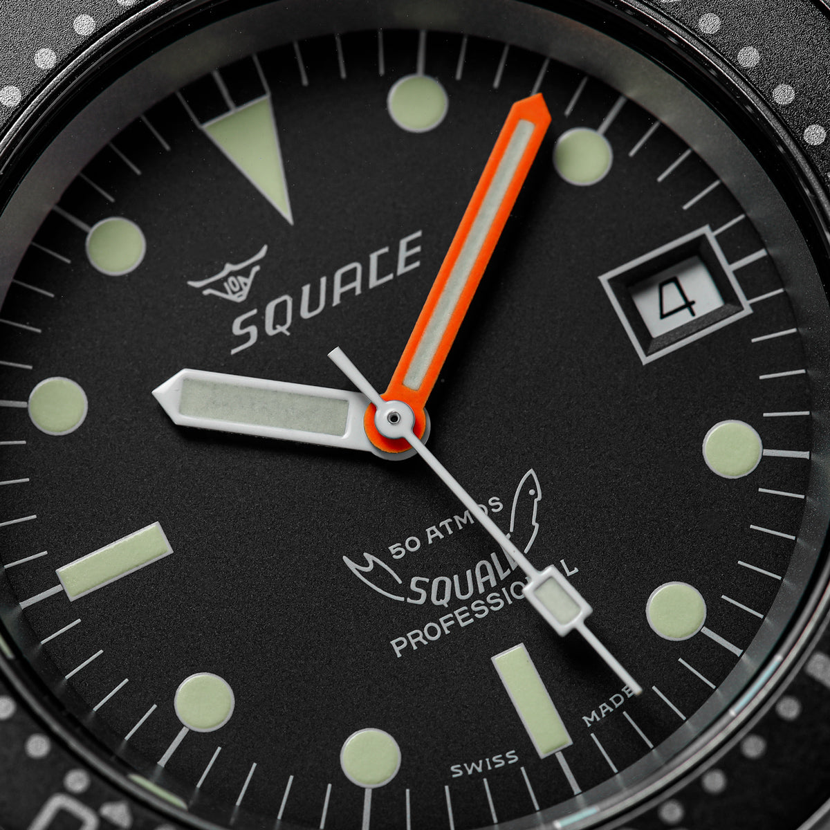 Squale 1521 Swiss Made Diver's Watch Black Dial Polished Case – Rubber