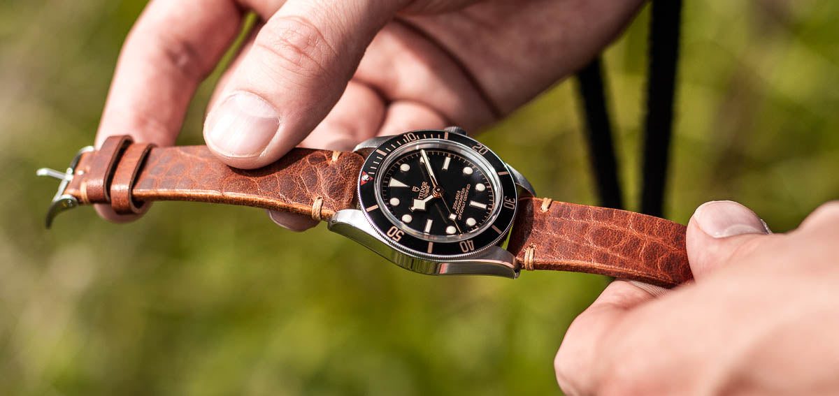 Geckota Vintage Highley Genuine Leather Watch Strap - Reddish Brown 