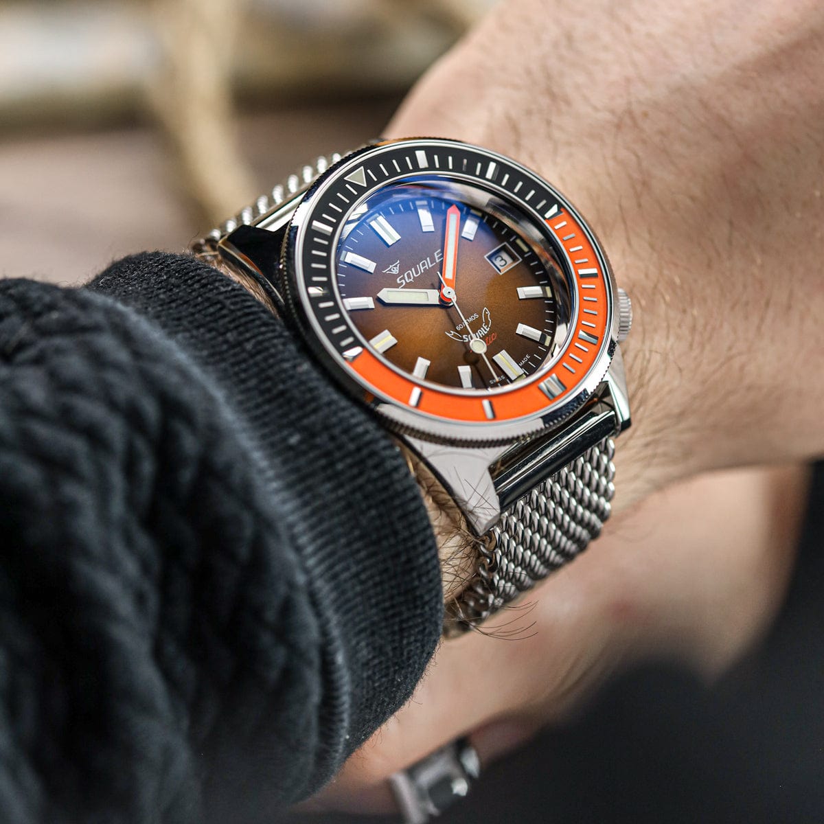 Squale Matic Swiss Diver's Watch - Mesh Bracelet - Brown