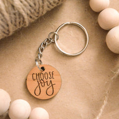 Choose Joy Catholic wood keychain