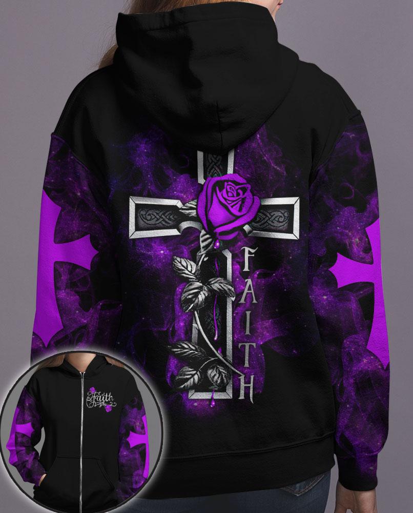 Purple Rose Cross Zip Hoodie | trendycrafter.com