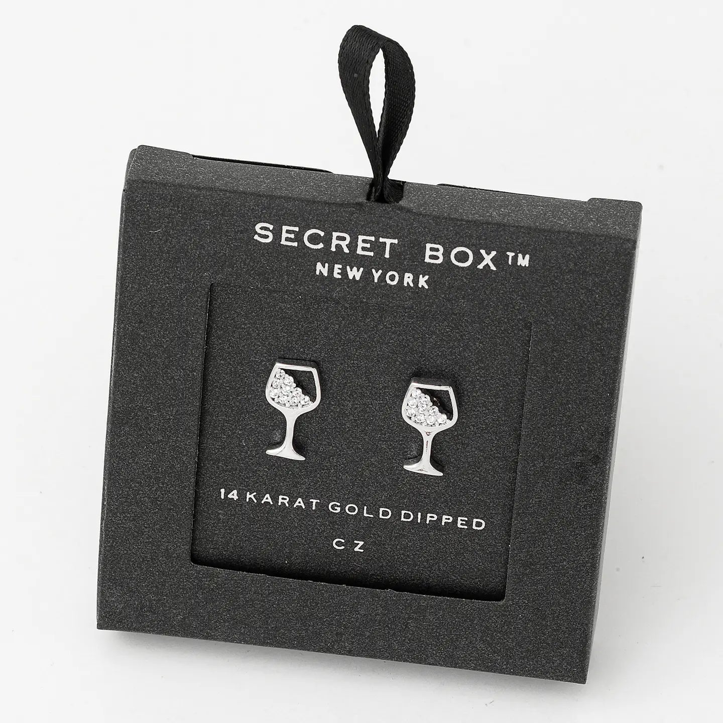 White Gold Secret Box Wine Glass Earrings