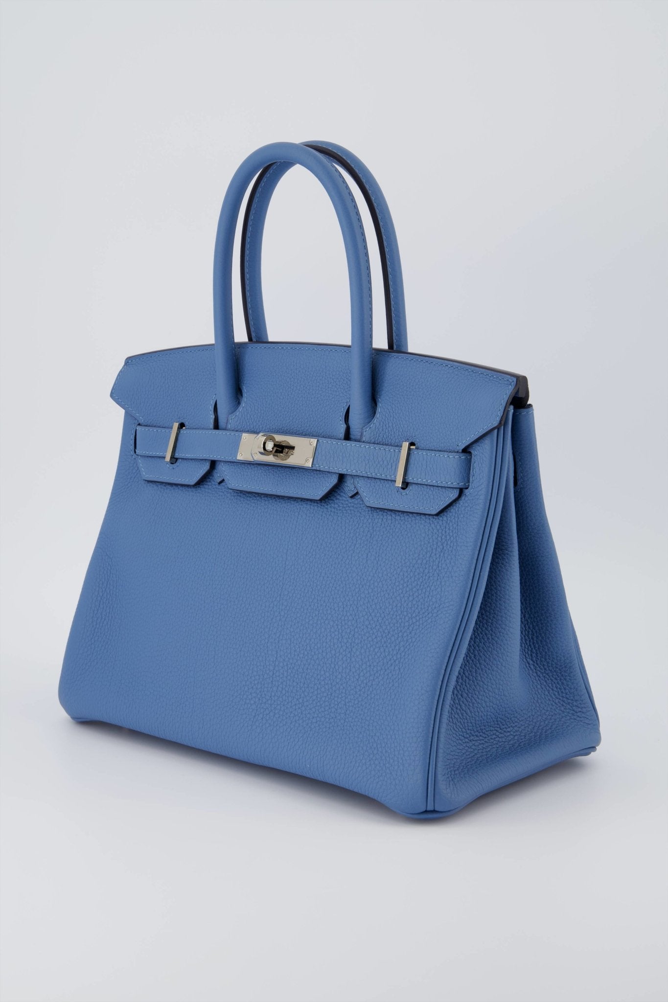 Hermes Birkin bag 30 Blue pale Clemence leather Silver hardware