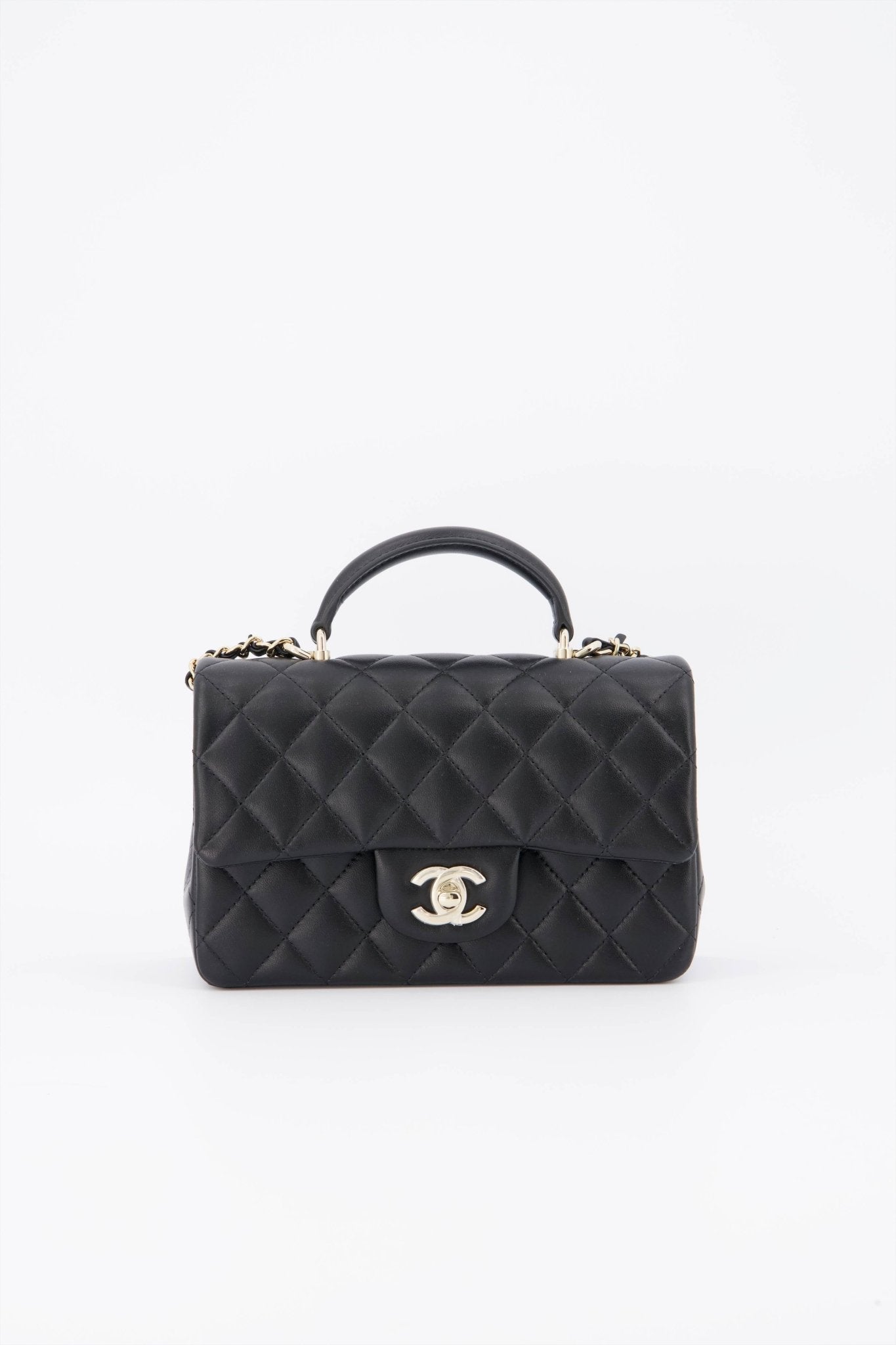 Holy Grail* Chanel Black Mini Rectangular Top Handle Flap Lambskin le