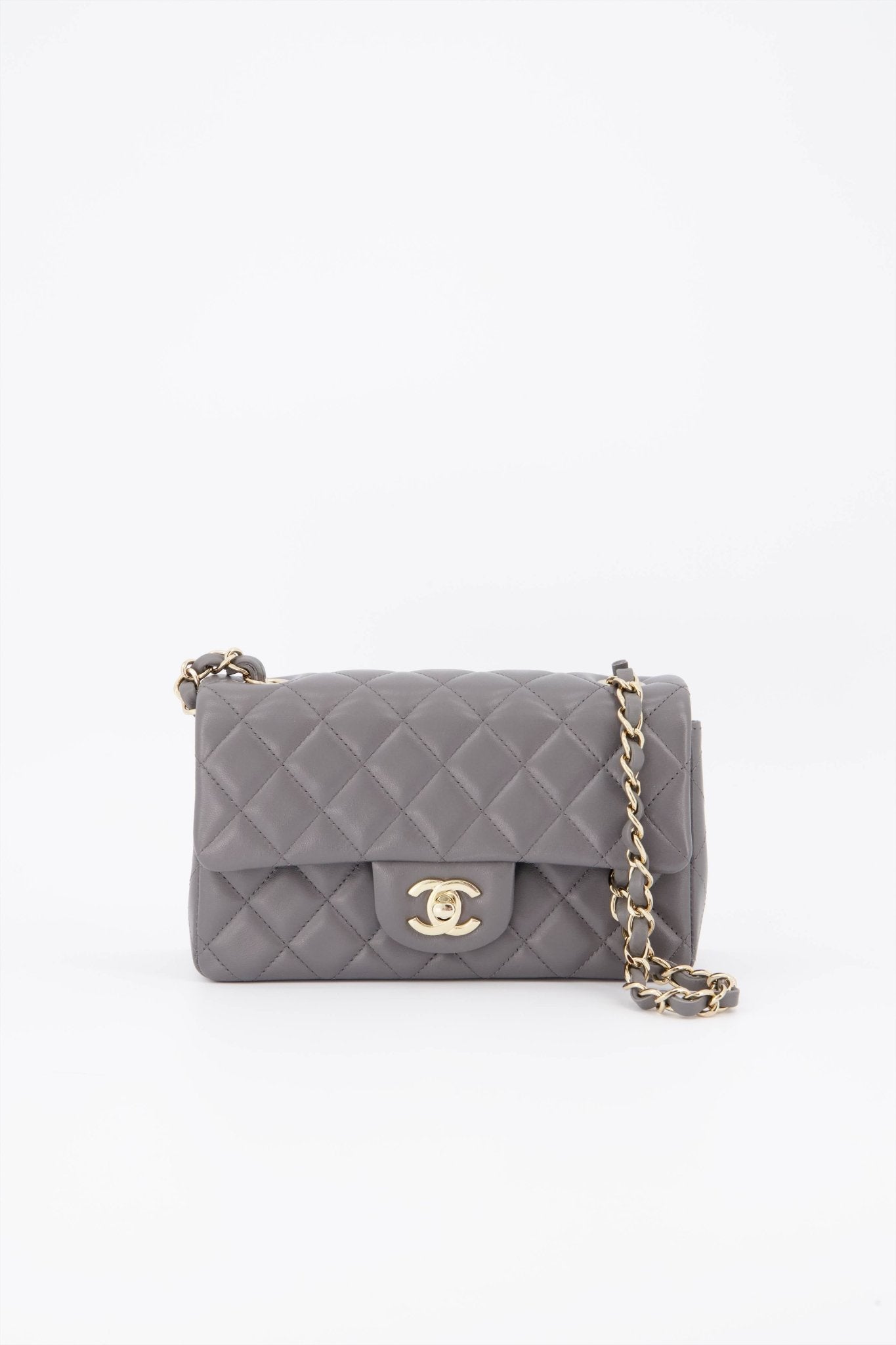 Chanel Mini Flap Bag Top Handle Lambskin Mint Green Champagne Hardware